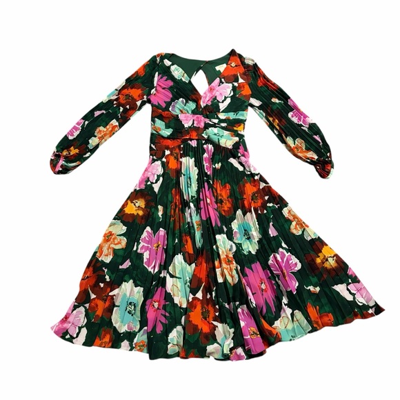 Maeve Anthropologie Pleated V-Neck Dress Floral Midi Long Sleeve 12 - Picture 4 of 10